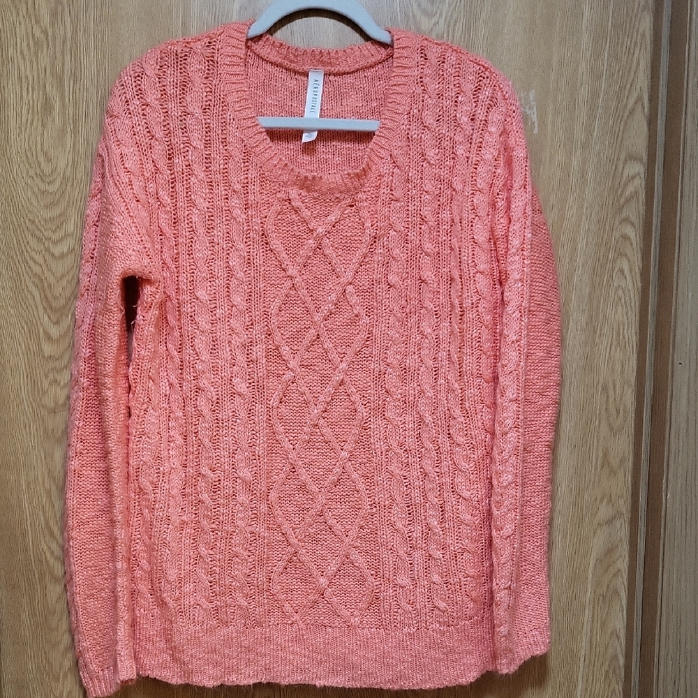 Women's Pink Cable Knit Sweater